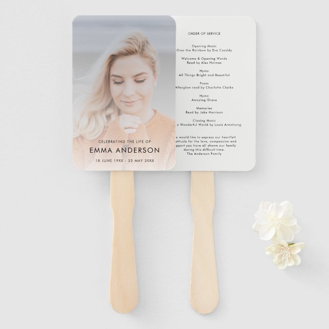 Modern Funeral | Order of Service Memorial Photo Hand Fan (Front and Back)
