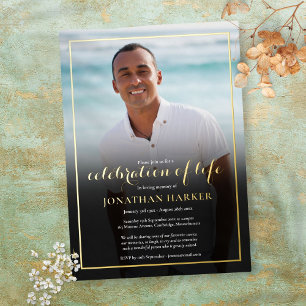 Modern Funeral Photo Celebration of Life Gold