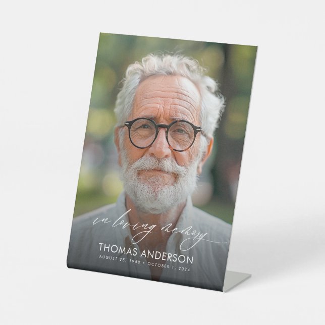 Modern Funeral Photo In Loving Memory Pedestal Sign (Front)