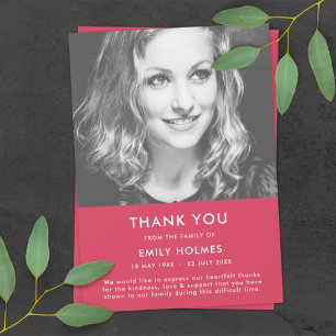 Modern Funeral   Pink Celebration of Life Sympathy Thank You Card