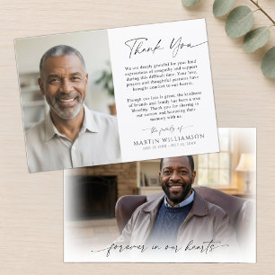Modern Funeral Script Thank You 2 Photos Card