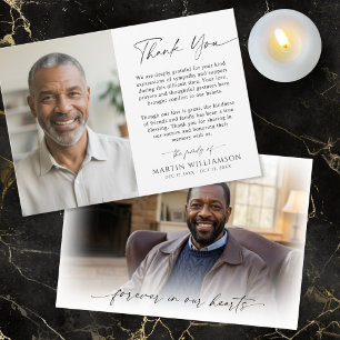 Modern Funeral Script Thank You 2 Photos Card