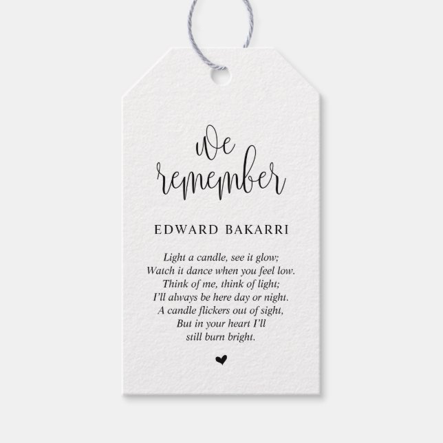 Modern, Funeral Service, Memorial Candle Tag (Front)