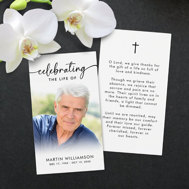 Modern Funeral Sympathy Photo Cross Prayer Card (Creator Uploaded)