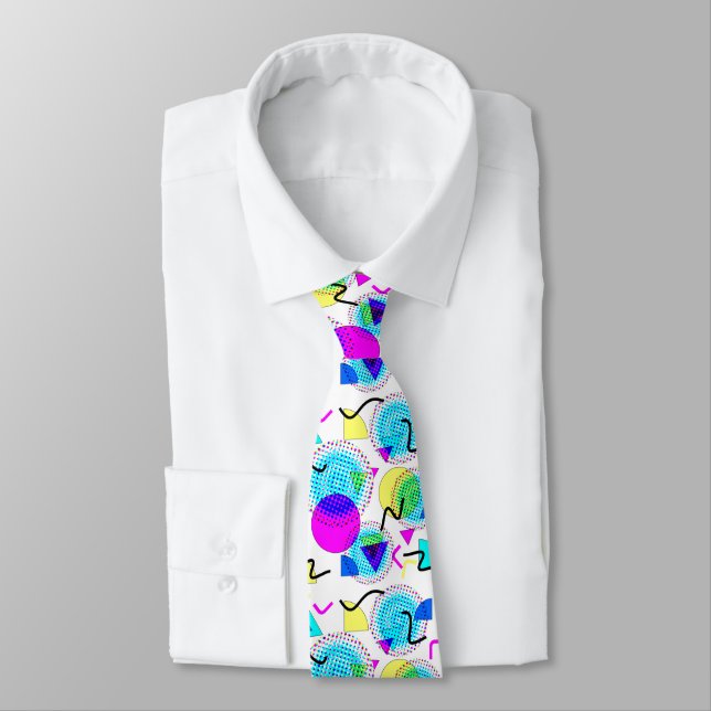 Modern Funky 80s Memphis Geometric Pattern Tie (Tied)