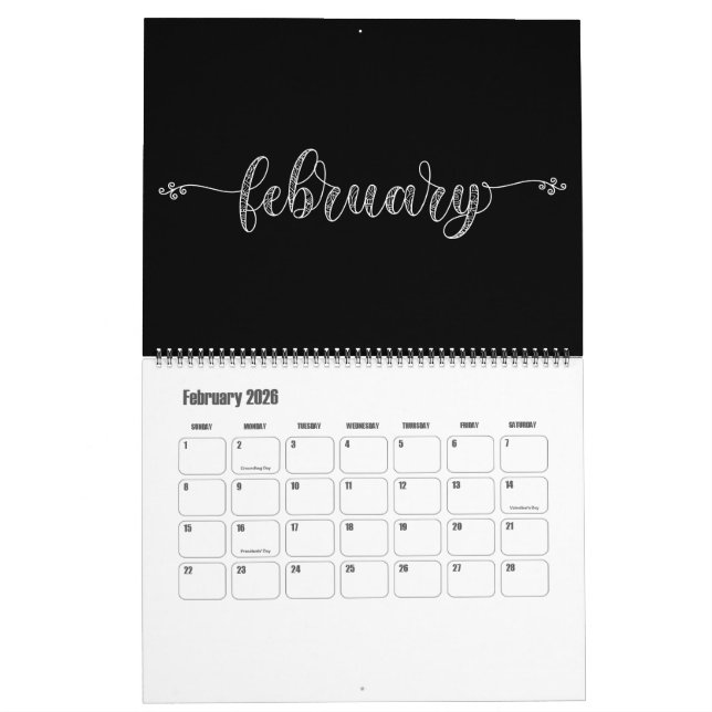 Modern Funky Black and White Calendar (Feb 2026)