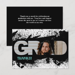 Modern Funky Black Splat GRAD Photo Thank You Card