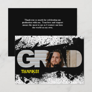 Modern Funky Black Splat GRAD Photo Thank You Card