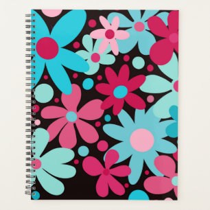 Modern, funky, blue, pink flowers. planner
