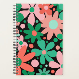 Modern, funky flowers in pink, green, & coral. planner