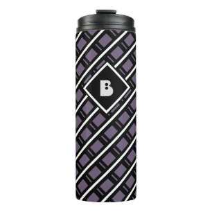 Modern Funky Geometric Pattern Monogrammed Purple Thermal Tumbler
