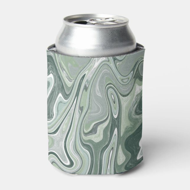 Modern Funky Green Marble Swirl Pattern Can Cooler (Can Front)