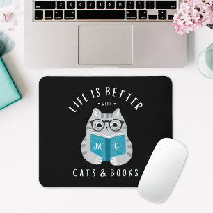 Modern Funny Book Lover Monogrammed Mouse Pad