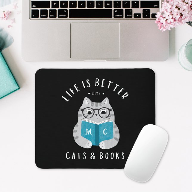 Modern Funny Book Lover Monogrammed Mouse Pad (Creator Uploaded)