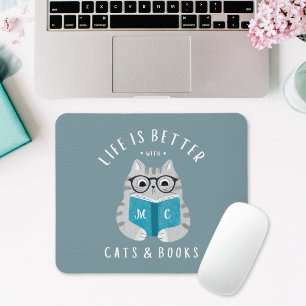 Modern Funny Book Lover Monogrammed Mouse Pad