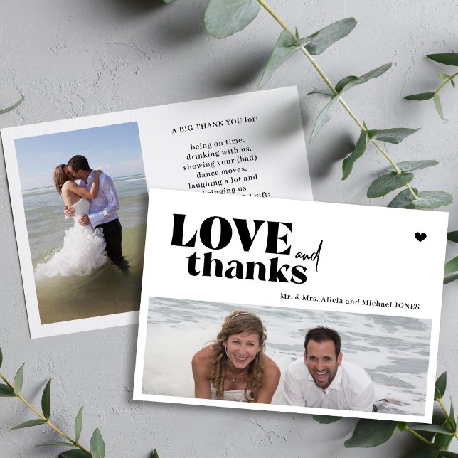 Modern funny casual typography 2 photos wedding thank you card (Creator Uploaded)