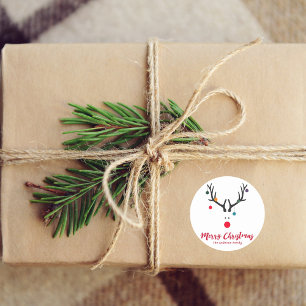 Modern funny Christmas reindeer on white Classic Round Sticker