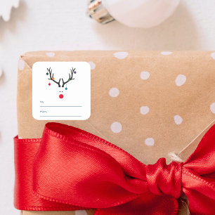 Modern funny Christmas reindeer white red blue Square Sticker