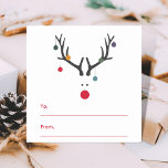 Modern funny Christmas reindeer white red Square Sticker<br><div class="desc">A funny and cute modern abstract image of a reindeer head with a red nose.  With Christmas ornaments,  baubles hanging from the antlers. White background,  
Colors: white,  red,  gray,  blue,  green. Gift tag with red letters with: to and from.  Space for you to write by hand.</div>