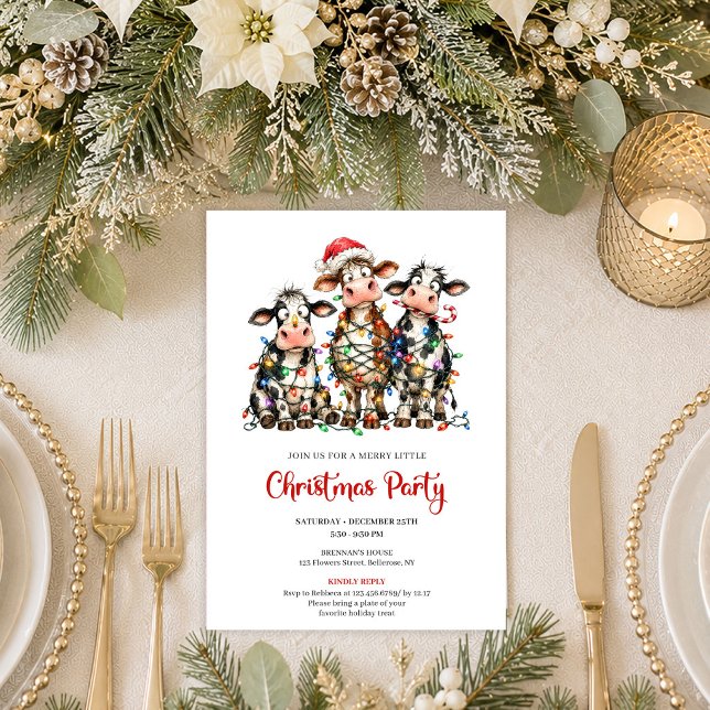 Modern Funny Cows Cartoon Christmas Party Invites (Modern Funny Cows Cartoon Christmas Party Invitation Art

)