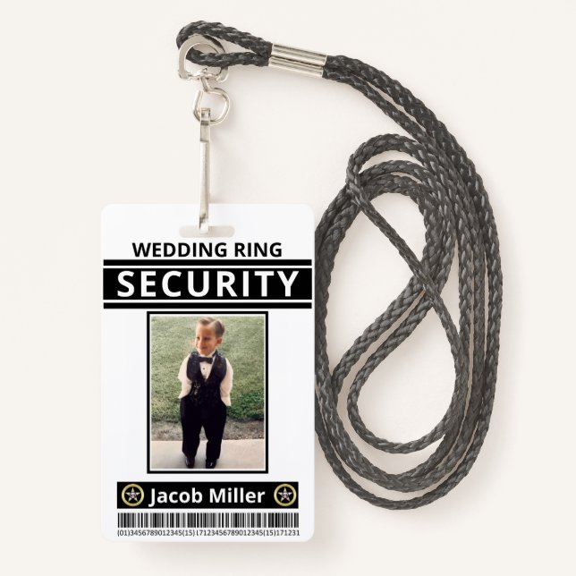 Modern Funny Custom Photo Ring Bearer ID Security ID Badge (Front with Lanyard)