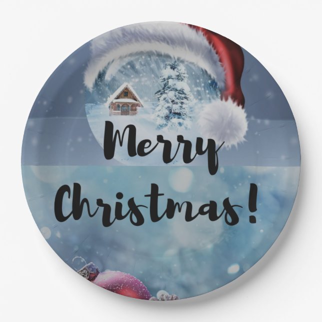 Modern funny cute Christmas reindeer      Paper Plate (Front)