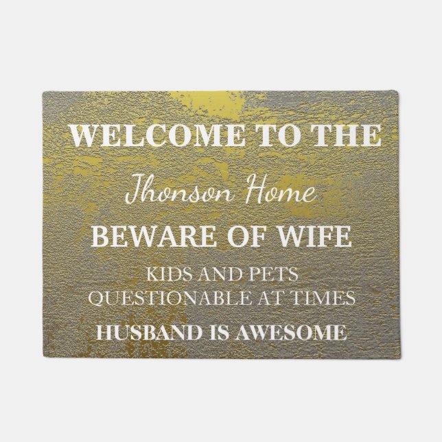 Modern Funny Family Name Welcome Personalised Door Doormat (Front)