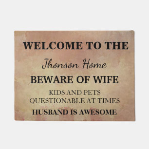 Modern Funny Family Name Welcome Personalised Doormat