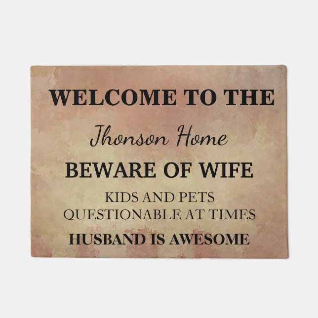 Modern Funny Family Name Welcome Personalised Doormat (Front)