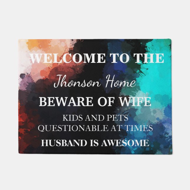 Modern Funny Family Name Welcome Personalised Doormat (Front)
