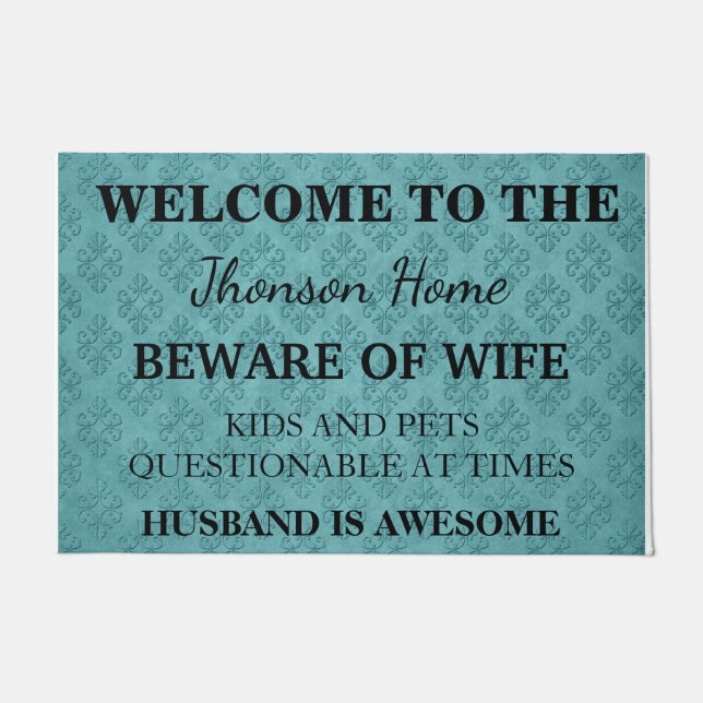 Modern Funny Family Name Welcome Personalised Doormat (Front)