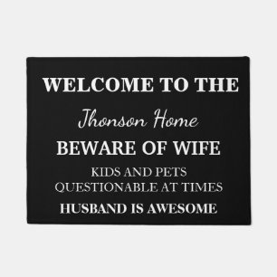 Modern Funny Family Name Welcome Personalised Doormat