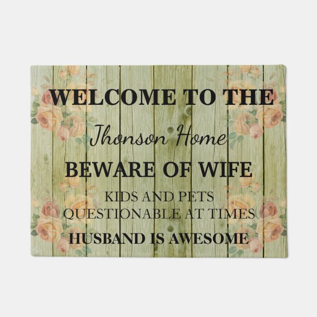 Modern Funny Family Name Welcome Personalised Doormat (Front)