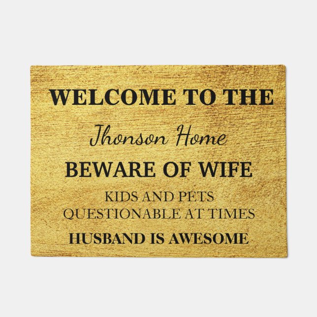 Modern Funny Family Name Welcome Personalised Doormat (Front)