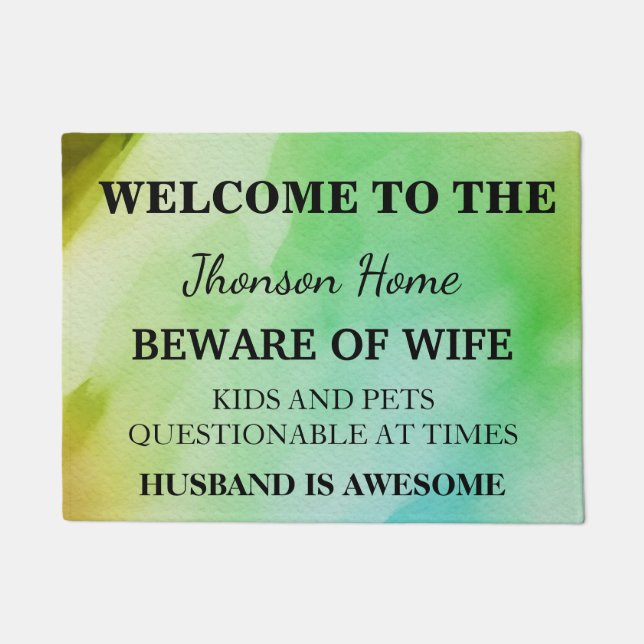Modern Funny Family Name Welcome Personalised Doormat (Front)