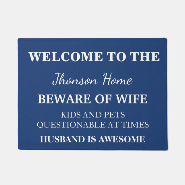Modern Funny Family Name Welcome Personalised Doormat (Front)
