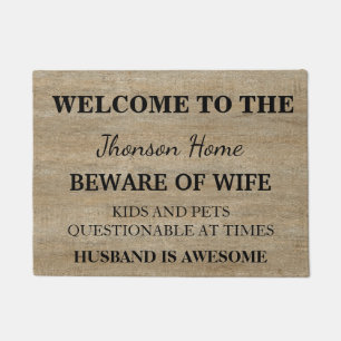 Modern Funny Family Name Welcome Personalized Doormat