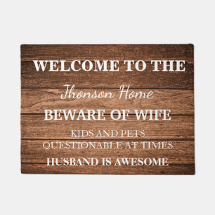 Modern Funny Family Name Welcome Personalized Doormat