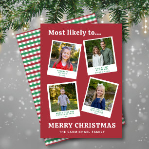 Modern Funny Family Photos Red Green Check Holiday Card