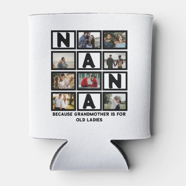 Modern Funny Grandmother Cute Nana 8 Photo Collage Can Cooler (Front)