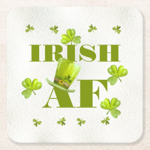 Modern Funny IRISH AF  Square Paper Coaster
