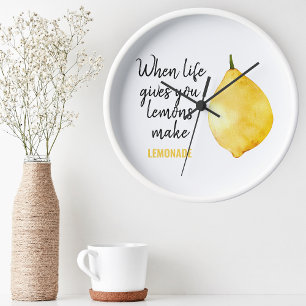 Modern Funny Lemon Yellow Quote Round Clock