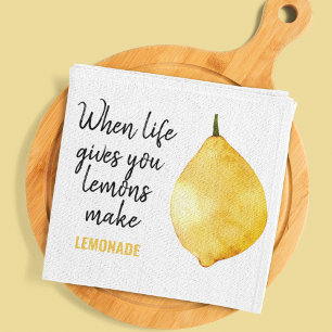 Modern Funny Lemon Yellow Quote Tea Towel