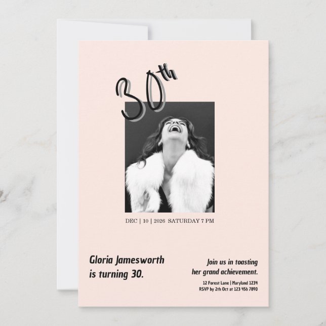 Modern Funny Light Pink Photo 30th Brithday Invitation (Front)
