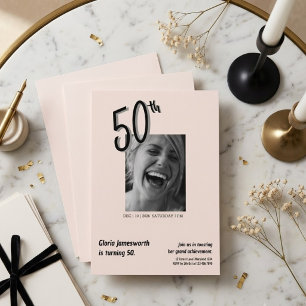 Modern Funny Light Pink Photo 50th Birthday Invitation