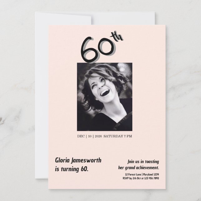 Modern Funny Light Pink Photo 60th Birthday  Invitation (Front)