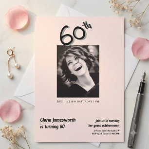 Modern Funny Light Pink Photo 60th Birthday  Invitation
