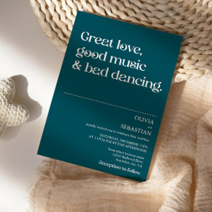 Modern Funny Minimal Typography Deep Teal Wedding Invitation