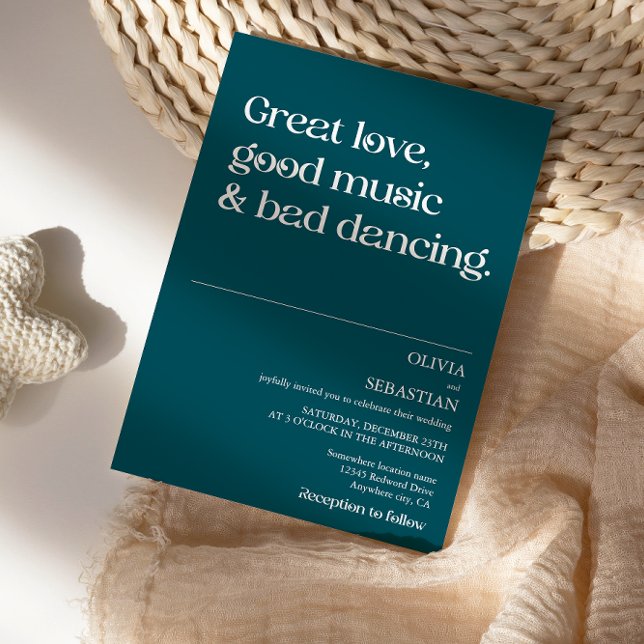 Modern Funny Minimal Typography Deep Teal Wedding Invitation (Creator Uploaded)