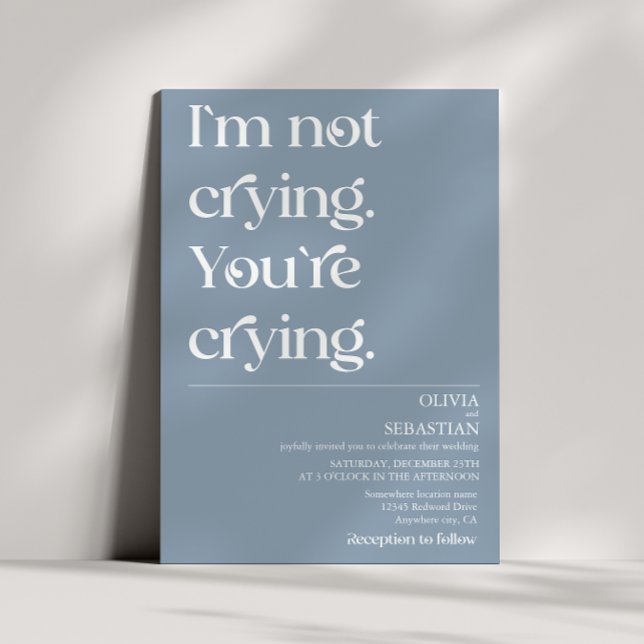 Modern Funny Minimal Typography Dusty Blue Wedding Invitation (Creator Uploaded)